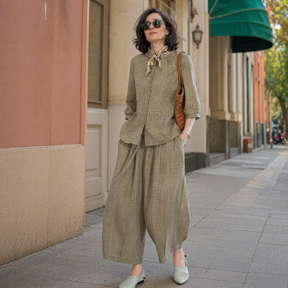 Linen Pant Wide - 2026 Übergrößen Freizeitanzug für Damen, 2-teiliges