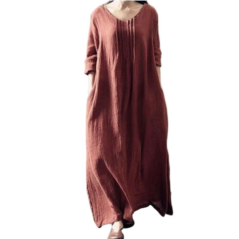 Linen Dress Wrap - 2025, Baumwolle Leinen Vintage Volles Kleid,