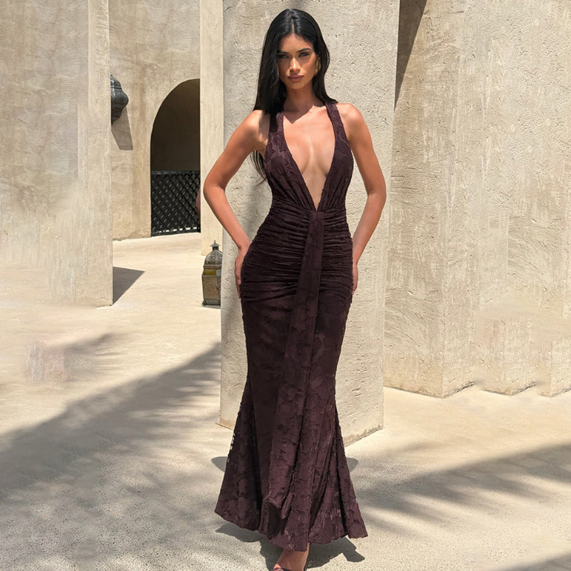Linen Dress Wrap - Sexy tief ausgeschnittenes, rückenfreies Wickelkleid für